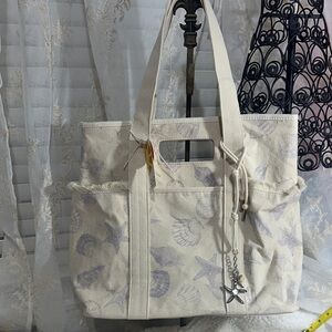 C&C California shell beach canvas tote and handle bag with bag charms